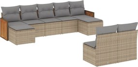 vidaXL Set canapele de grădină, 9 piese, cu perne, bej, poliratan