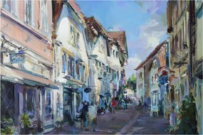 Tablou - Strada orașului vechi, pictură acrilică (90x60 cm)