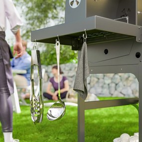Outsunny Grill Gaz-Cărbune, 3 Arzătoare 7kW, Negru | Aosom Romania