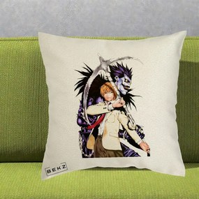 Perna Personalizata Death Note Light si Ryuk Duo, 40x40 cm, Ecru, Husa Detasabila, Perna Inclusa, BEKZ®