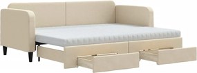 vidaXL Pat de zi cu extensie și sertare, crem, 80x200 cm, textil