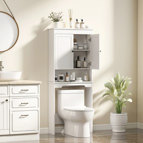 HOMCOM Dulap Peste WC cu 2 Rafturi Închise și Raft Deschis, Alb | Aosom Romania