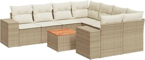 vidaXL Set canapele de grădină, 9 piese, cu perne, bej, poliratan