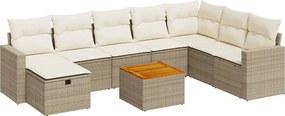 vidaXL Set canapele de grădină, 9 piese, cu perne, bej, poliratan