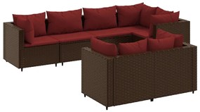 3308189 vidaXL Set mobilier de grădină cu perne, 7 piese, maro, poliratan