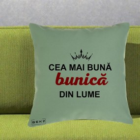 Cadou pentru Bunica - Perna Personalizata Cea Mai Buna Bunica Din Lume Coroana Neagra, 40x40 cm, Verde, Husa Detasabila, Perna Inclusa, BEKZ®