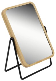 Oglindă de machiaj cu ramă din bambus, măritoare, rotativă