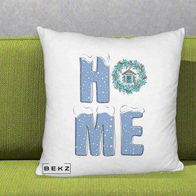 Perna Decorativa HOME Iarna cu Coroana, 40x40 cm, Alb Pufos, Husa Detasabila, Perna Inclusa, BEKZ®