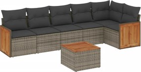 vidaXL Set canapele de grădină, 7 piese, cu perne, gri, poliratan
