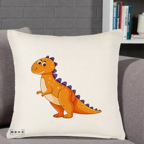 Perna Decorativa T-Rex Portocaliu, 40x40 cm, Crem Reliefat, Husa Detasabila, Perna Inclusa, BEKZ®