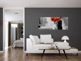 Tablou - Cuplu în dragoste sub o umbrelă, roșu (120x50 cm)