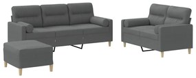3201625 vidaXL Set de canapele cu perne, 3 piese, gri închis, textil