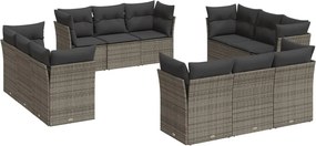 vidaXL Set canapea de grădină cu perne, 12 piese, gri, poliratan