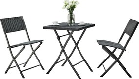 Set gradina FARUK, negru, ratan artificial/otel, cu masuta si 2 scaune