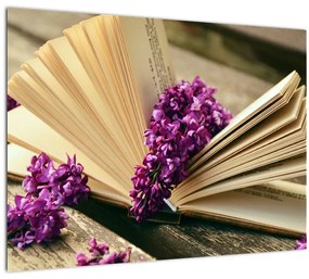Tablou cu carte și floare violetă (70x50 cm)