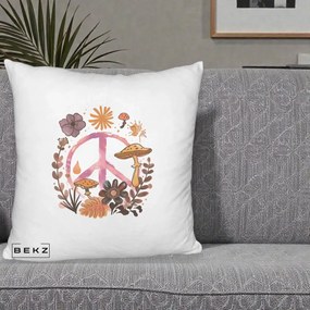 Perna Decorativa Peace Ciuperci Boho, 40x40 cm, Alb Pufos, Husa Detasabila, Perna Inclusa, BEKZ®