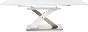 Masa alb lucios SANDOR, extensibila, alb/crom, 160/220x90x77 cm