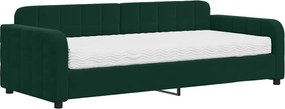 vidaXL Pat de zi cu saltea, verde închis, 90x200 cm, catifea