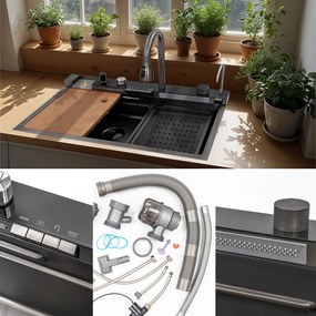 Chiuvetă multifuncțională Catania din oțel inoxidabil cu baterie digitală