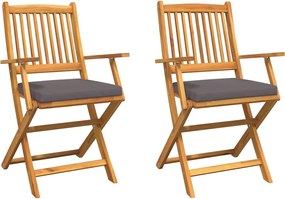 vidaXL Scaun pliant cu pernă 2 pcs Maro Lemn masiv de acacia