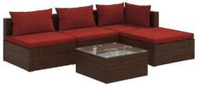 3101619 vidaXL Set mobilier de grădină cu perne, 5 piese, maro, poliratan