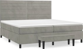 vidaXL Pat box spring cu saltea, gri deschis, 200x200 cm, catifea