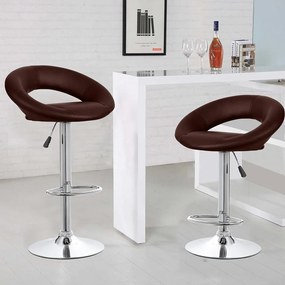 Set 2 scaune bar, Bedora Oval, piele ecologica, maro