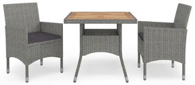 vidaXL Set mobilier grădină, 3 piese, gri, poliratan și lemn acacia