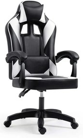 Scaun gaming IMPERIA, negru/alb, piele ecologica/metal, 64x64x104/116
