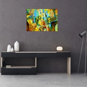 Tablou pe sticlă - Arhitectură, abstractizare cubistă (70x50 cm)