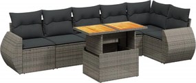 vidaXL Set canapele de grădină, 7 piese, cu perne, gri, poliratan