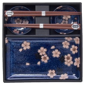 Set 6 farfurii de sushi din ceramică MIJ Sakura, albastru