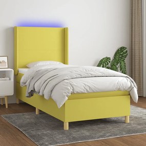 3138676 vidaXL Pat cu arcuri, saltea și LED, verde, 80x200 cm, textil
