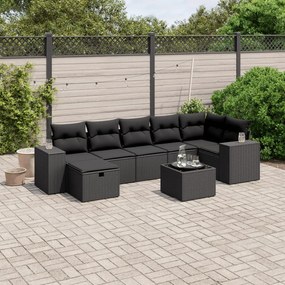 3264441 vidaXL Set mobilier de grădină cu perne, 8 piese, negru, poliratan