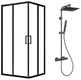 Pachet cabina de dus Fluminia Hector negru 90x90 cm si coloana de dus Invena Svart negru