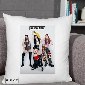 Perna Personalizata K-pop BLACKPINK Fotografie Grup Tinute Edgy, 40x40 cm, Alb Pufos, Husa Detasabila, Perna Inclusa, BEKZ®