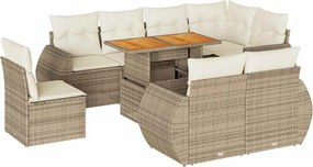 vidaXL Set canapele de grădină, 9 piese, cu perne, bej, poliratan