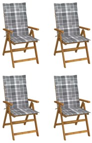 vidaXL Scaune grădină rabatabile cu perne, 4 buc., lemn masiv acacia
