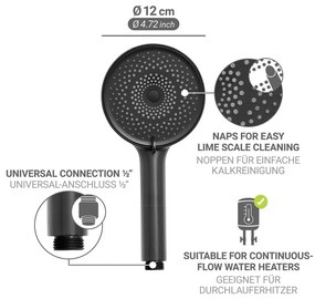 Cap de duș negru mat din plastic ø 12 cm Softwater – Wenko