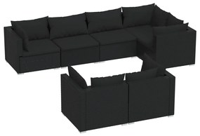 3102472 vidaXL Set mobilier de grădină cu perne, 7 piese, negru, poliratan