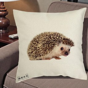 Perna Decorativa Arici Fotorealist, 40x40 cm, Ecru, Husa Detasabila, Perna Inclusa, BEKZ®