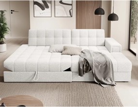 Colțar crem extensibil cu tapițerie din țesătură bouclé (cu colț pe partea dreaptă/cu șezlong) Blezalt – ELTAP