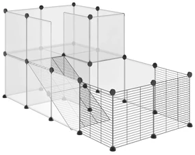 PawHut Țarc Modular pentru Animale de Talie Mică cu Panouri și Accesorii, 140x70x70 cm, Negru | Aosom Romania