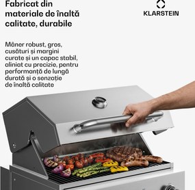 Klarstein Grătar cu gaz WaldChef | 4 arzătoare | 30 mbar | 12800 W | Grătar din fontă | Oțel inoxidabil