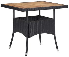 Set mobilier gradina, 3 piese, negru, poliratan si lemn acacia negru si maro, 3