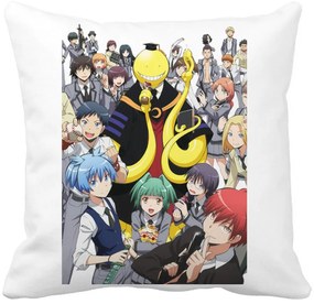 Perna Decorativa cu Assasination Classroom, 40x40 cm, Alba, Mata, Husa Detasabila, Burduf