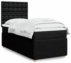 vidaXL Pat box spring cu saltea, negru, 100x200 cm, textil