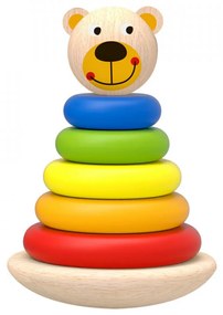 Jucarie educativa sortatoare din lemn masiv NOVOKIDS™ Wooden Teddy Bear, 7 piese, Cu forme geometrice, Materiale Eco, Multicolor