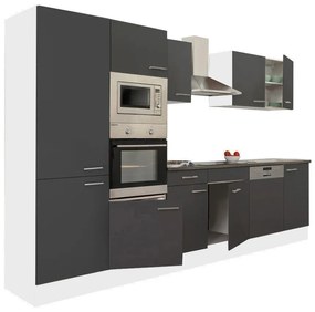 Mobilă de bucătărie Yorki 340, corp alb, față antracit satinat, cu dulap cu raft