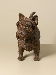 Cutie decorativă din rășină maro în formă de câine Scottish Terrier, capac detașabil, finisaj antichizat, 25 x 33 x 12,5 cm, „Écossais”